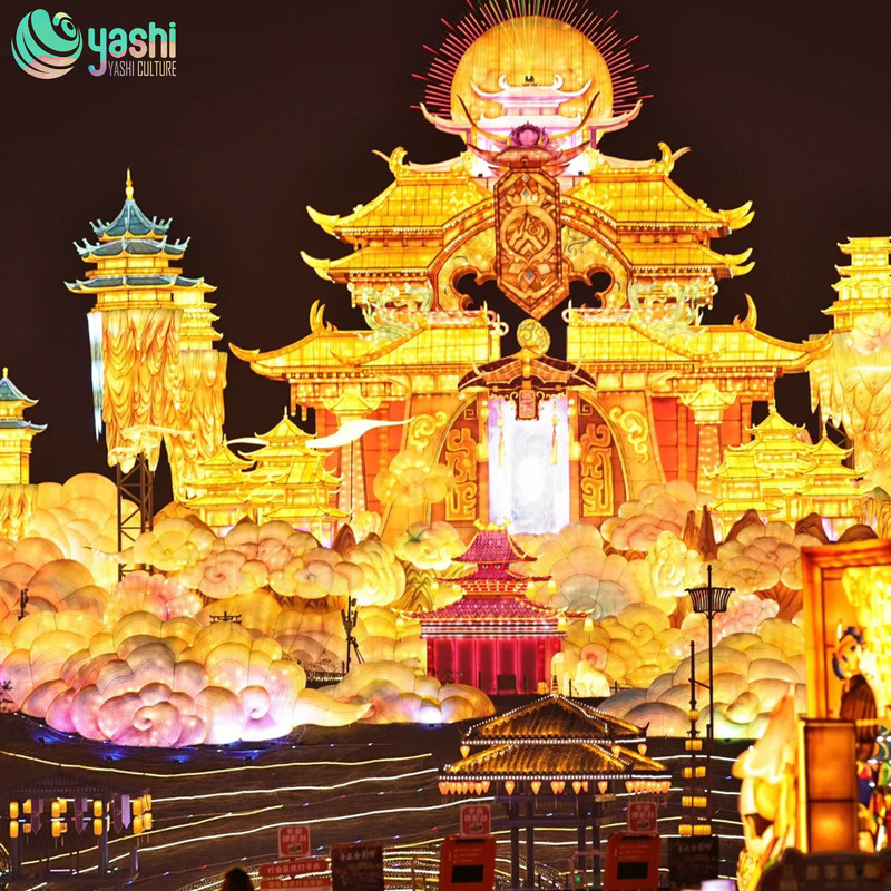 Custom Giant Heavenly Palace Building Zigong Lantern, Chinese Myth Ancient Palace LED Light Sculpture, Waterproof Large‑Scale Outdoor Light Installation