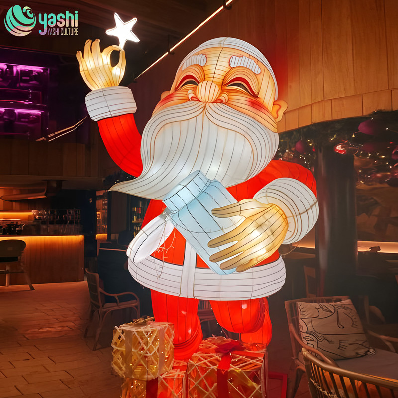 Handmade Christmas-themed lanterns in the shape of Santa Claus for festival party decorations