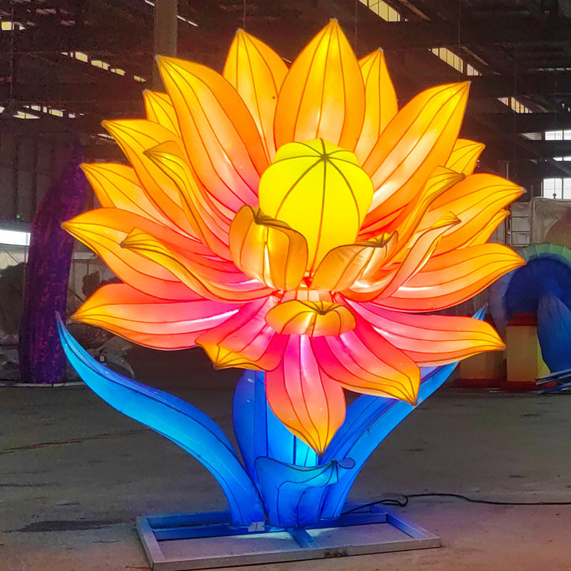 Custom Pair‑Set Colorful Lotus Flower Lanterns, Large LED Floral Light Sculpture for Festival Decoration