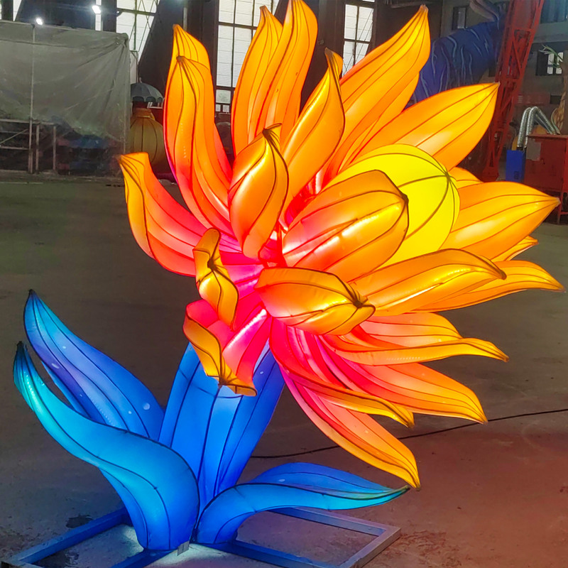 Custom Pair‑Set Colorful Lotus Flower Lanterns, Large LED Floral Light Sculpture for Festival Decoration