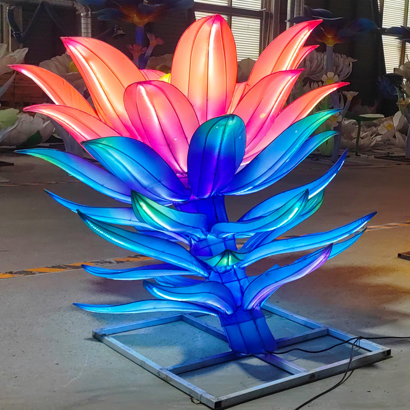 Custom Pair‑Set Colorful Lotus Flower Lanterns, Large LED Floral Light Sculpture for Festival Decoration