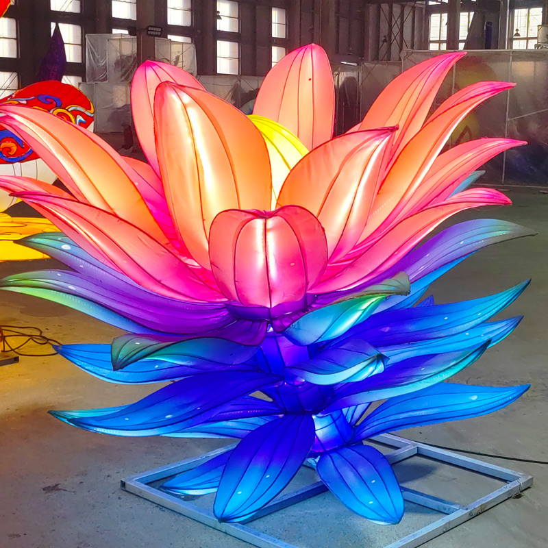 Custom Pair‑Set Colorful Lotus Flower Lanterns, Large LED Floral Light Sculpture for Festival Decoration