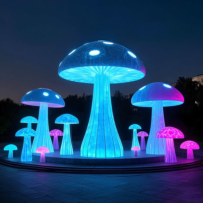 Custom Giant Mushroom LED Light Sculpture Set, Fantasy Mushroom Lantern for Park & Plaza Light Festival