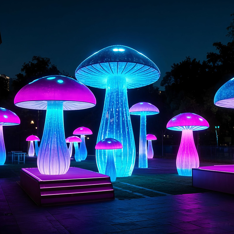 Custom Giant Mushroom LED Light Sculpture Set, Fantasy Mushroom Lantern for Park & Plaza Light Festival
