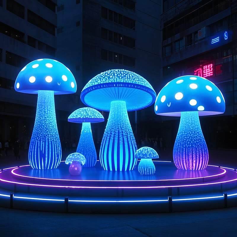 Custom Giant Mushroom LED Light Sculpture Set, Fantasy Mushroom Lantern for Park & Plaza Light Festival