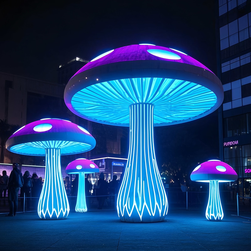 Custom Giant Mushroom LED Light Sculpture Set, Fantasy Mushroom Lantern for Park & Plaza Light Festival