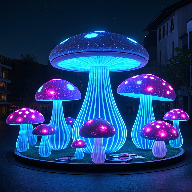 Custom Giant Mushroom LED Light Sculpture Set, Fantasy Mushroom Lantern for Park & Plaza Light Festival