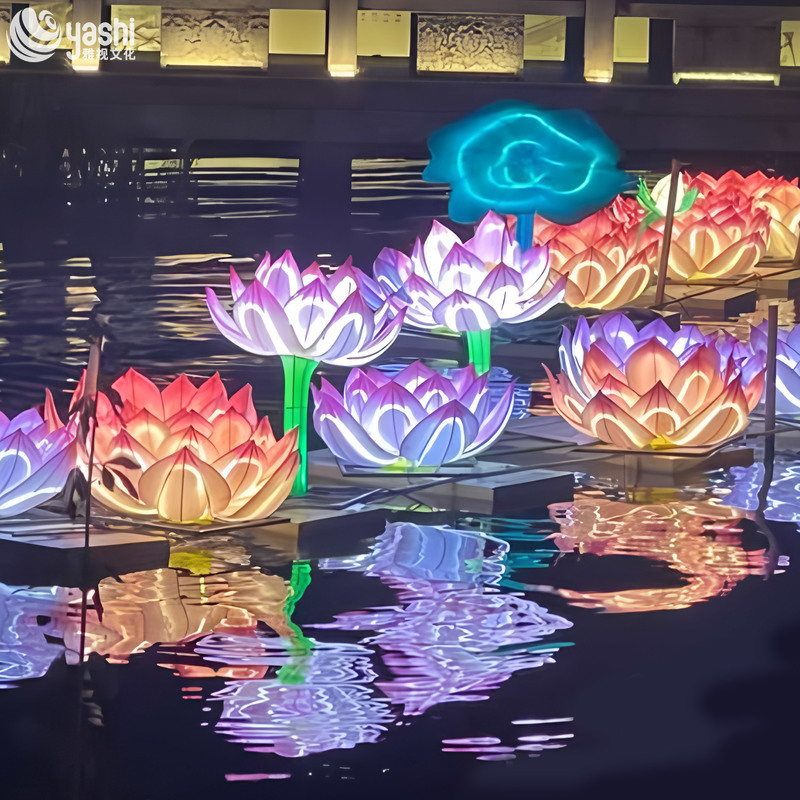 Custom Floating Water Lotus LED Lantern, Large Illuminated Water Lily Light Sculpture for Lake & Water‑Side Light Festival