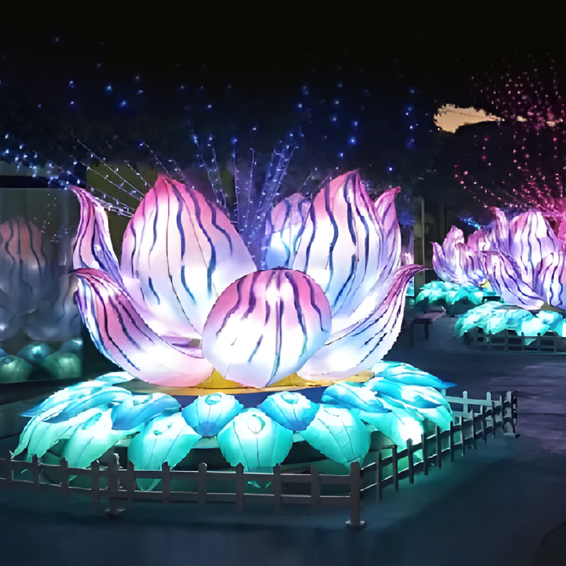 Custom Giant Lotus Flower LED Lantern, Large Floral Light Sculpture for Garden & Outdoor Festival Exhibition