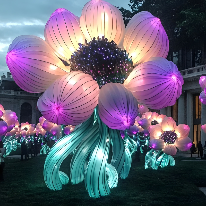 Custom Giant Lotus Flower LED Lantern, Large Floral Light Sculpture for Garden & Outdoor Festival Exhibition