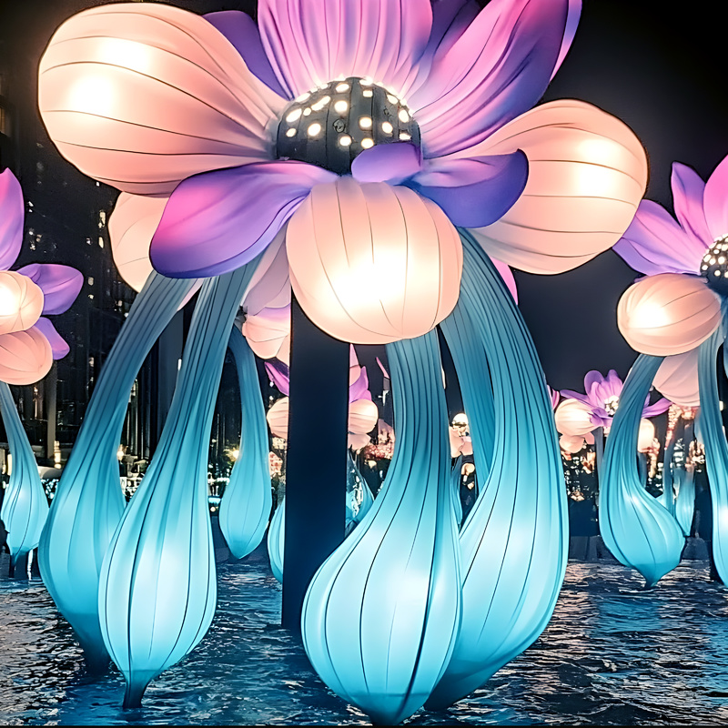 Custom Giant Lotus Flower LED Lantern, Large Floral Light Sculpture for Garden & Outdoor Festival Exhibition