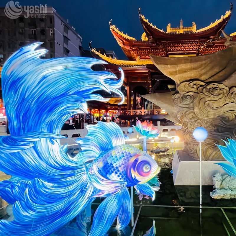Custom Koi Fish & Lotus Combination LED Lantern Set, Oriental Water‑Scene Light Sculpture for Temple & Park Light Festival