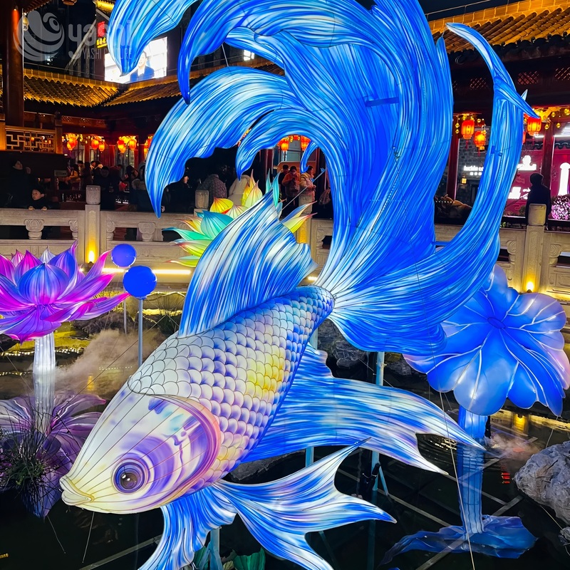 Custom Koi Fish & Lotus Combination LED Lantern Set, Oriental Water‑Scene Light Sculpture for Temple & Park Light Festival
