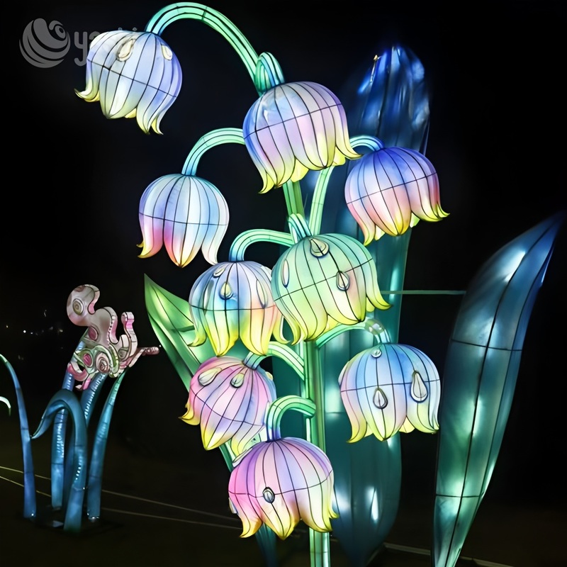 Custom Giant Lily of the Valley Flower Lantern, Large LED Floral Light Sculpture for Garden & Night Lantern Show
