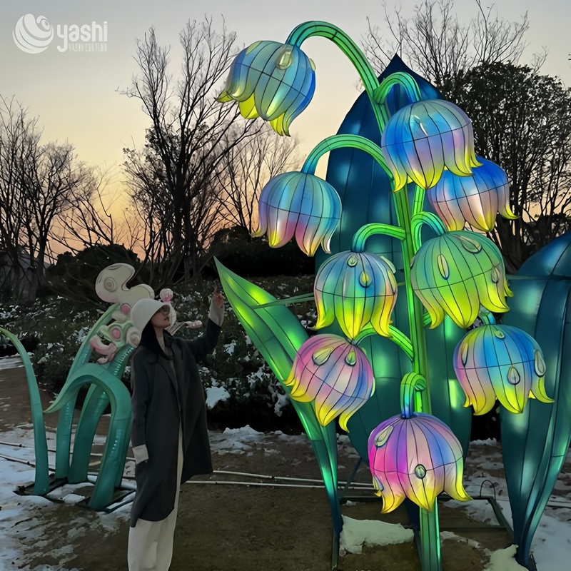 Custom Giant Lily of the Valley Flower Lantern, Large LED Floral Light Sculpture for Garden & Night Lantern Show