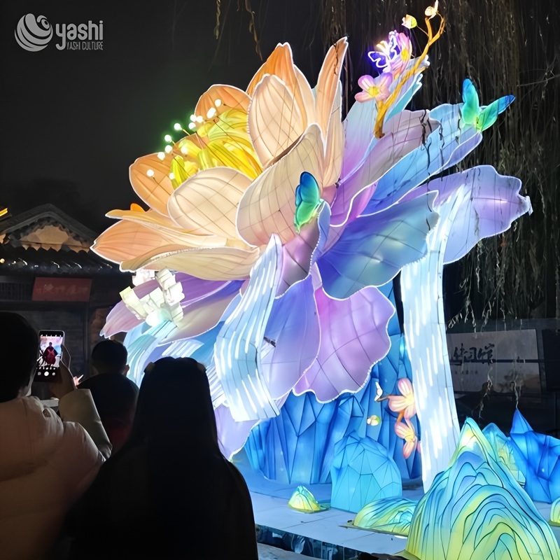 Traditional Chinese Festival Lanterns Set - Peony Decorative Colored & LED Silk Lanterns