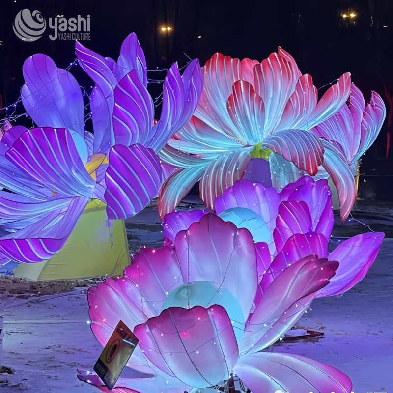 مجموعه فانوس گل سفارشی با پروانه، مجسمه نور گل LED رنگارنگ برای نمایش فانوس شب پارک