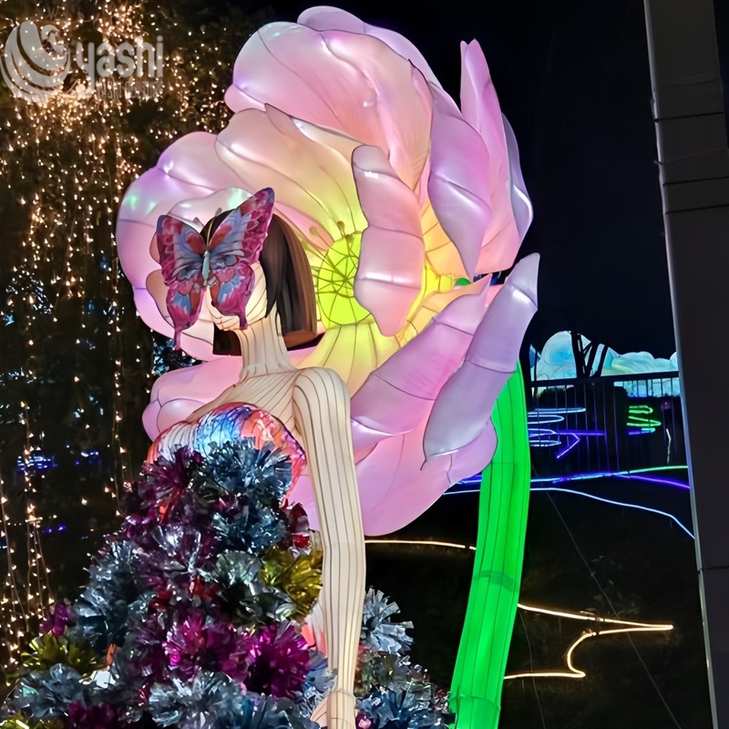 Traditional Artificial Peony Flower Zigong Lantern For Garden Outdoor Decoration