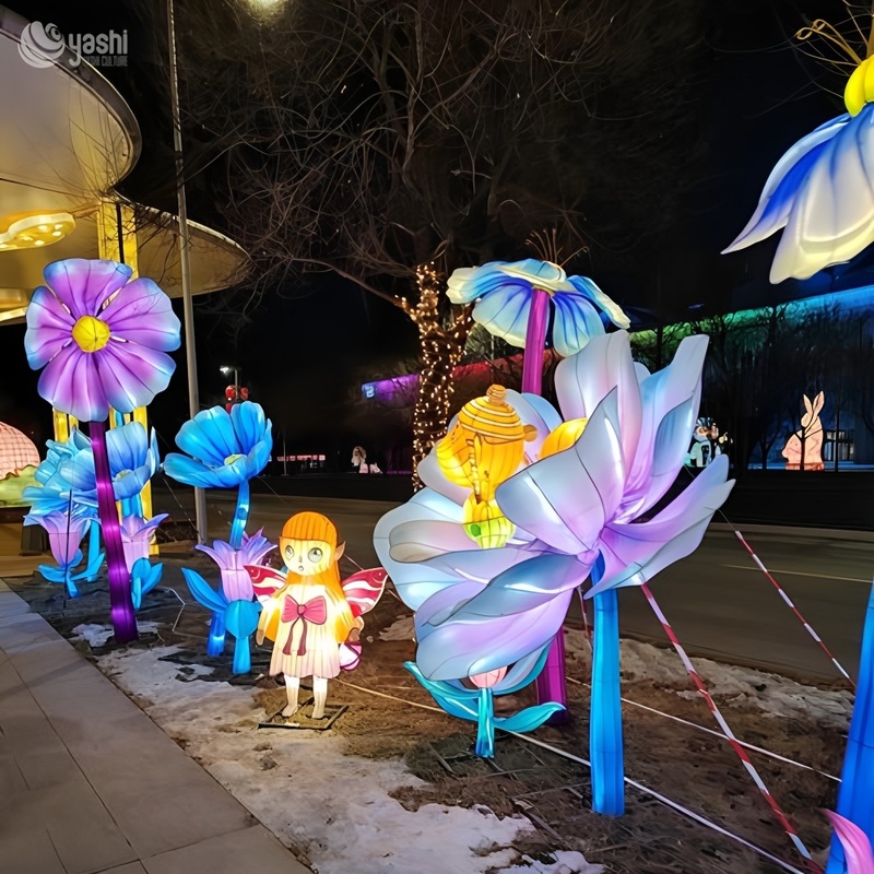 Traditional Artificial Peony Flower Zigong Lantern For Garden Outdoor Decoration