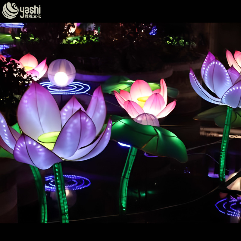 Glowing Lotus-Shaped Sculpture - Traditional Chinese Lantern for Pool and Garden Decoration