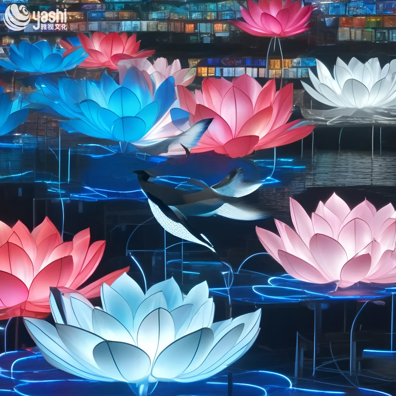 Glowing Lotus-Shaped Sculpture - Traditional Chinese Lantern for Pool and Garden Decoration