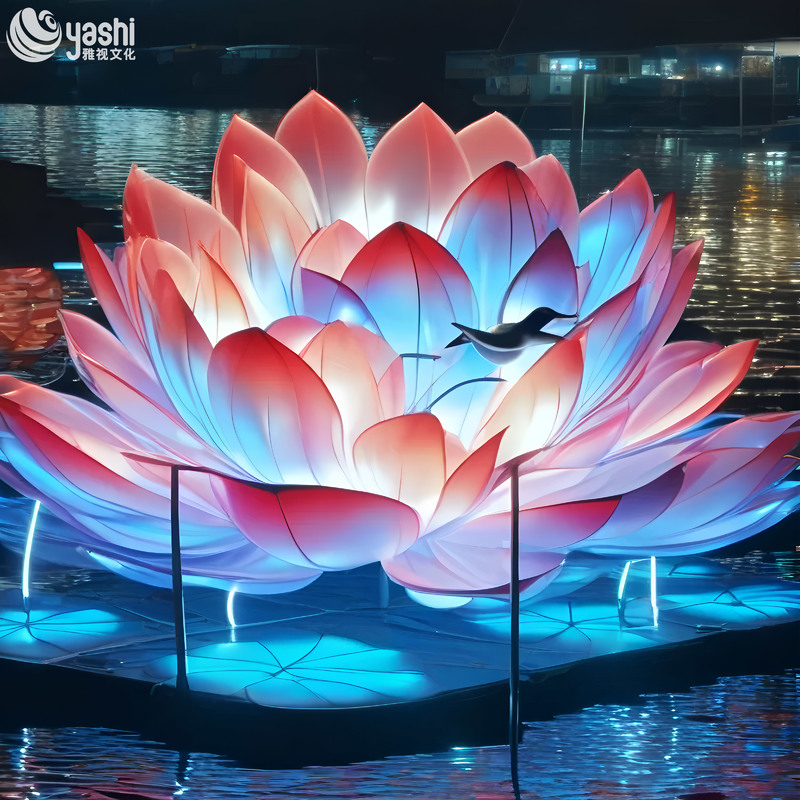 Glowing Lotus-Shaped Sculpture - Traditional Chinese Lantern for Pool and Garden Decoration