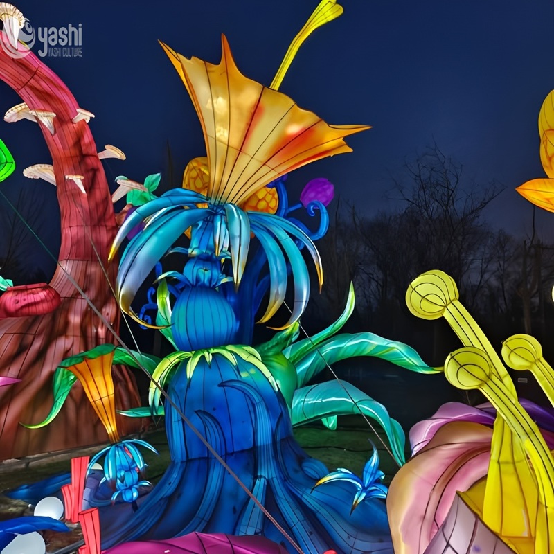 Custom Giant Fantasy Exotic Plant Lantern, Large LED Surreal Botanical Light Sculpture for Enchanted Garden Festival