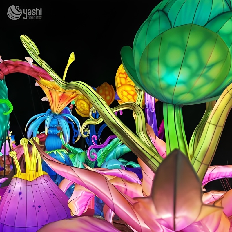 Custom Giant Fantasy Exotic Plant Lantern, Large LED Surreal Botanical Light Sculpture for Enchanted Garden Festival