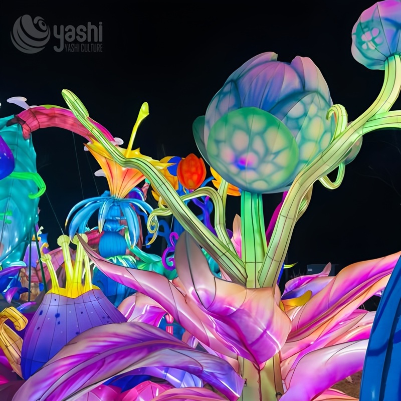 Custom Giant Fantasy Exotic Plant Lantern, Large LED Surreal Botanical Light Sculpture for Enchanted Garden Festival