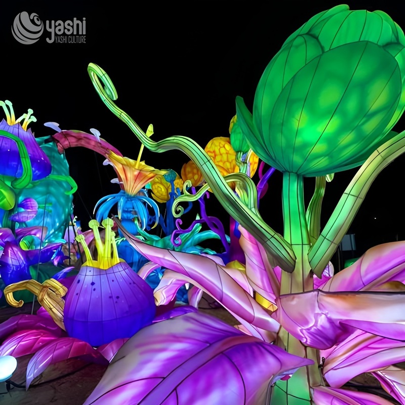 Custom Giant Fantasy Exotic Plant Lantern, Large LED Surreal Botanical Light Sculpture for Enchanted Garden Festival