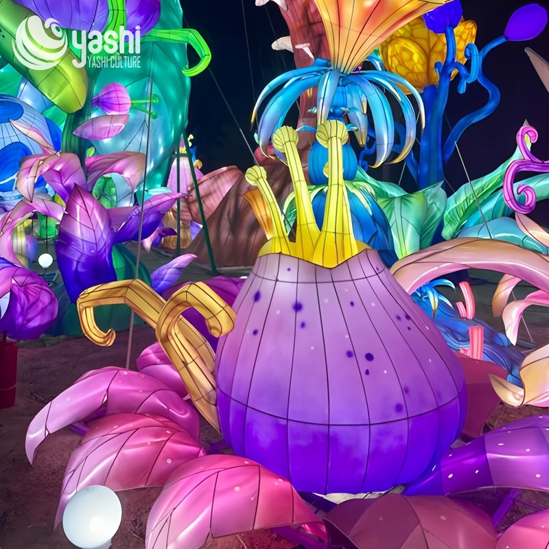 Custom Giant Fantasy Exotic Plant Lantern, Large LED Surreal Botanical Light Sculpture for Enchanted Garden Festival