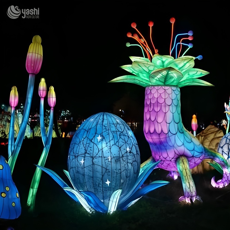 Custom Fantasy Dinosaur Egg & Alien Creature LED Lantern Set, Sci‑Fi Theme Light Sculpture for Outdoor Light Festival