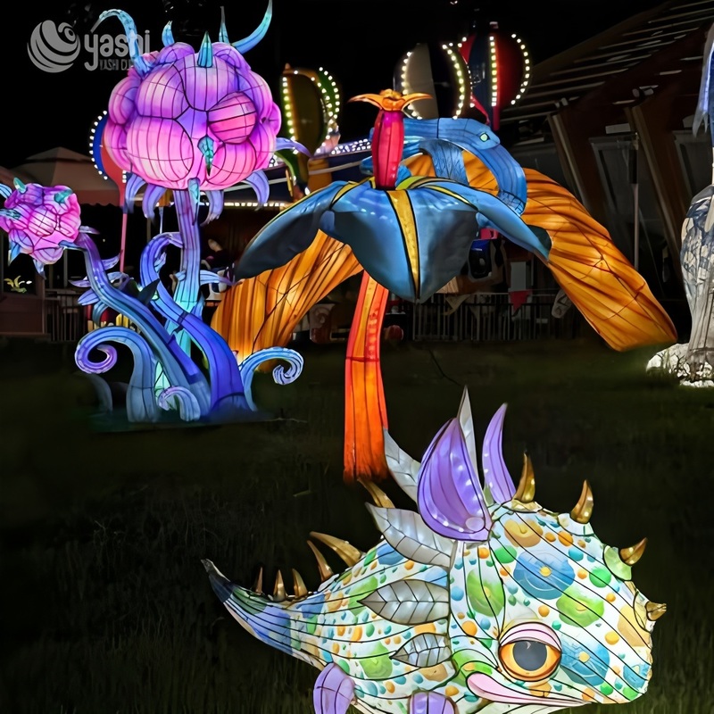 Custom Fantasy Dinosaur Egg & Alien Creature LED Lantern Set, Sci‑Fi Theme Light Sculpture for Outdoor Light Festival