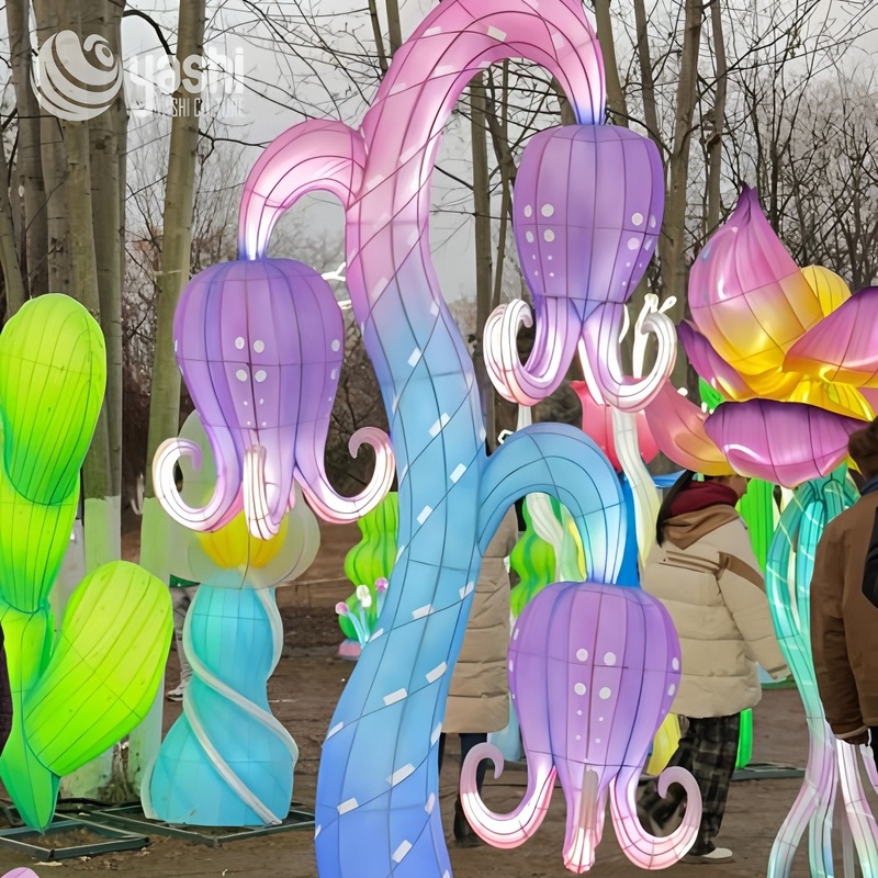 Custom Fantasy Exotic Alien Flower Lantern, Large LED Whimsical Floral Light Sculpture for Park & Theme Festival