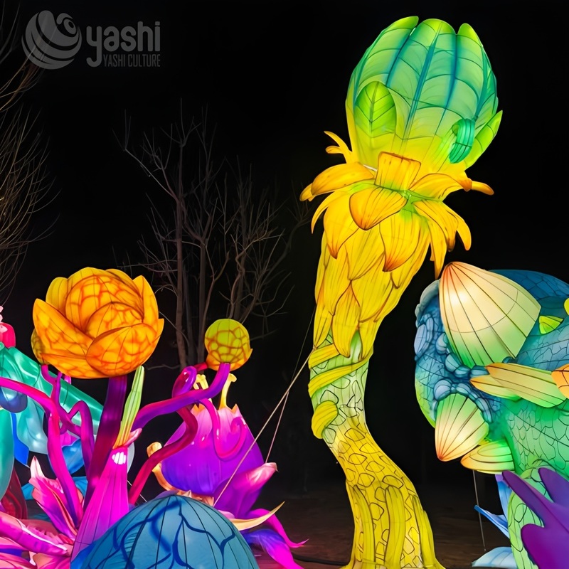 Chinese Traditional Festival Lantern - Silk Exotic Flower Design for Outdoor Decor