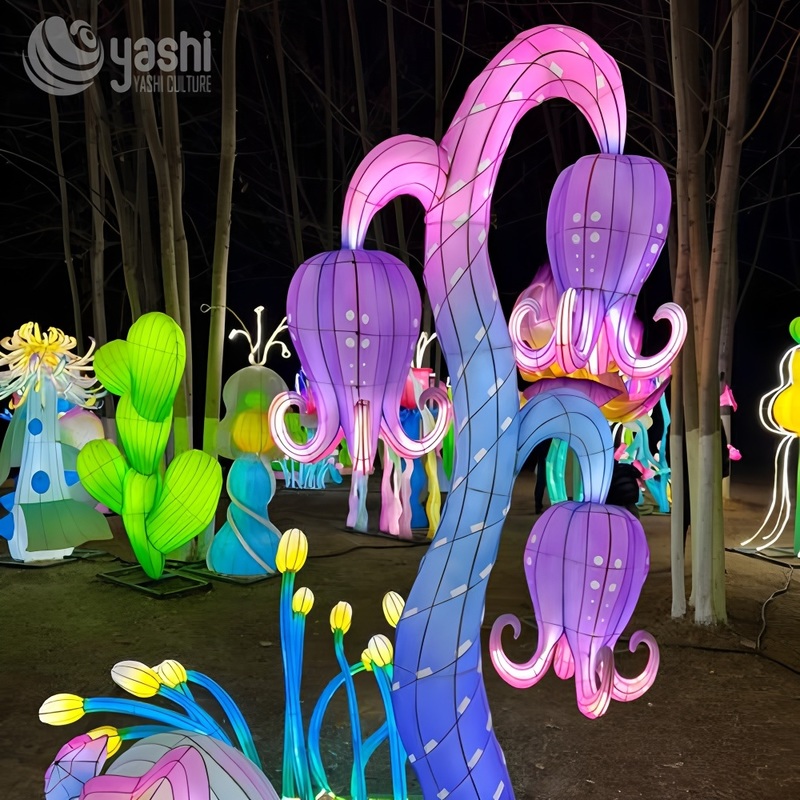 Custom Giant Orchid Flower LED Lantern, Colorful Floral Light Sculpture for Park & Garden Light Show