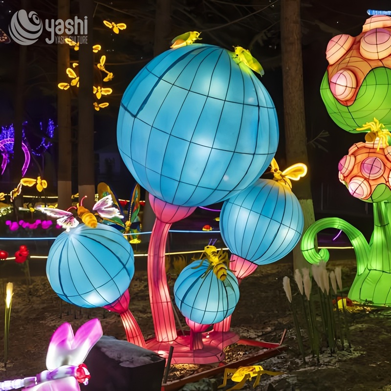Специализированная гигантская зеленая цветовая бутонная фонарь LED группа, скульптура цветочного света стиля природы для фестиваля открытого сада