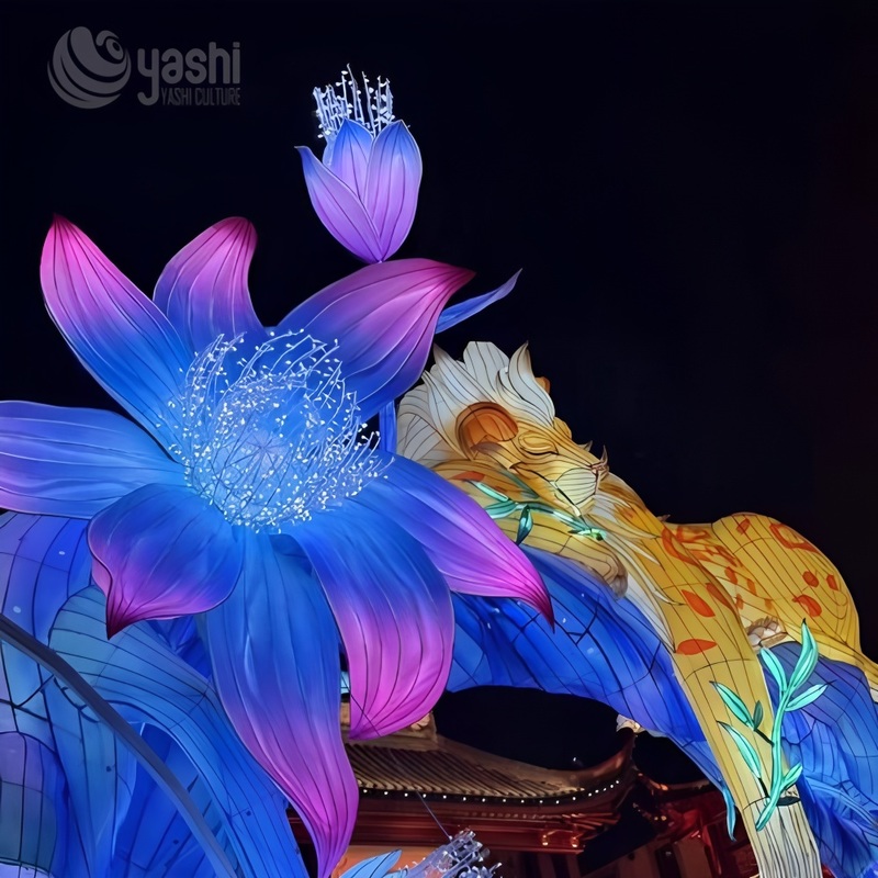 Exotic Silk Flower Lantern - Realistic Design for Festive Decorations