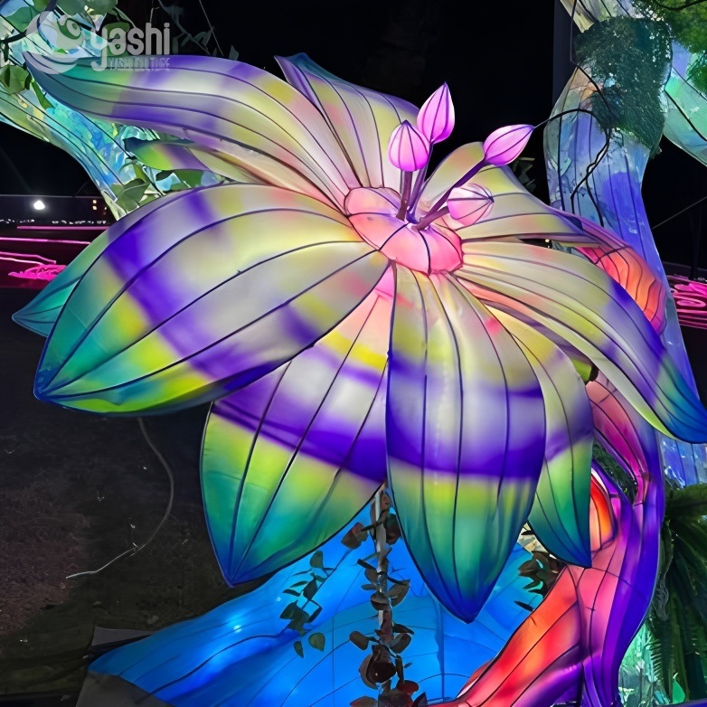 Custom Giant Gradient Color Flower Lantern, Large LED Floral Light Sculpture for Park & Night Lantern Festival