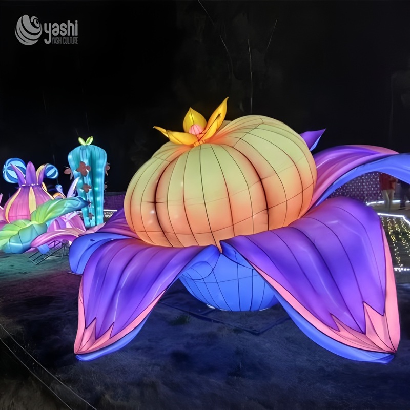 Custom Giant Gradient Color Flower Lantern, Large LED Floral Light Sculpture for Park & Night Lantern Festival