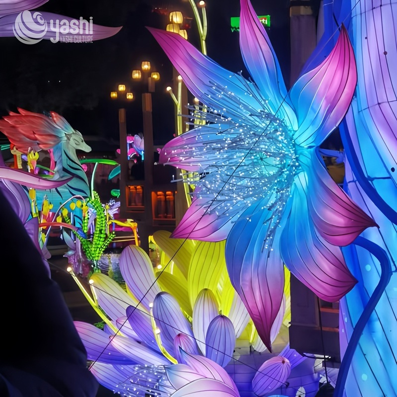 Custom Giant Gradient Color Flower Lantern, Large LED Floral Light Sculpture for Park & Night Lantern Festival
