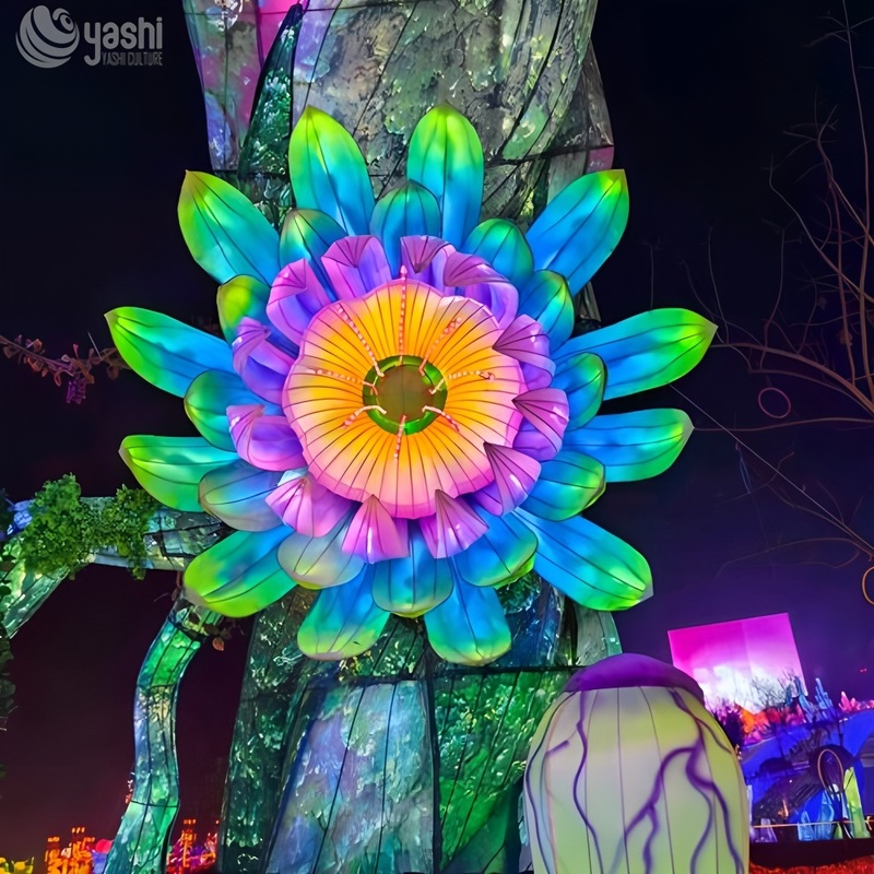 Custom Giant Gradient Color Flower Lantern, Large LED Floral Light Sculpture for Park & Night Lantern Festival