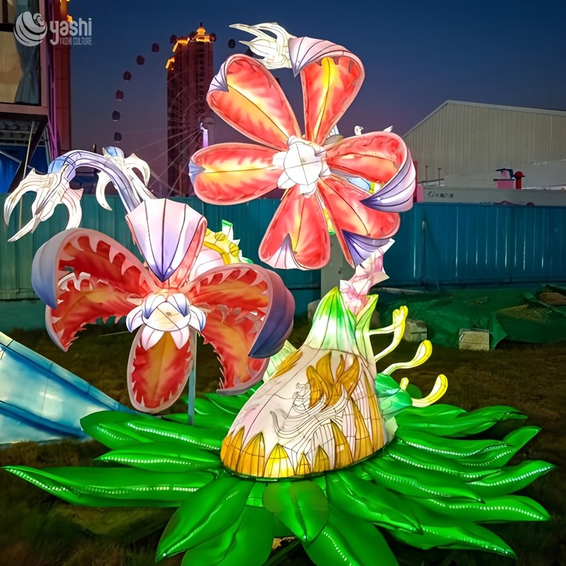 Custom Magical Fantasy Flower Lantern, Large LED Surreal Floral Light Sculpture for Enchanted Theme Park Festival