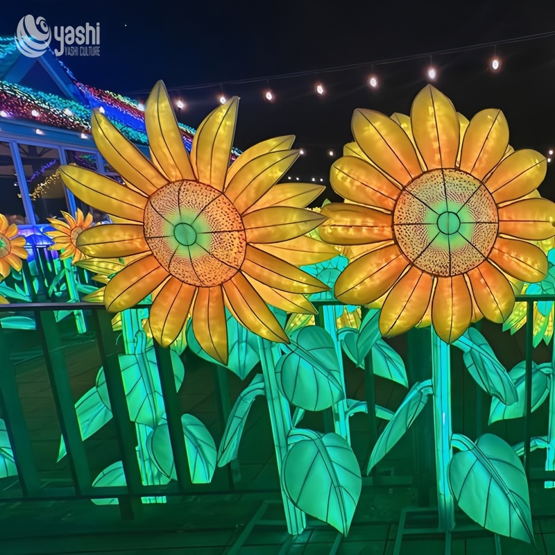Custom Giant Sunflower Flower Lantern, Large LED Floral Light Sculpture for Garden & Night Lantern Festival