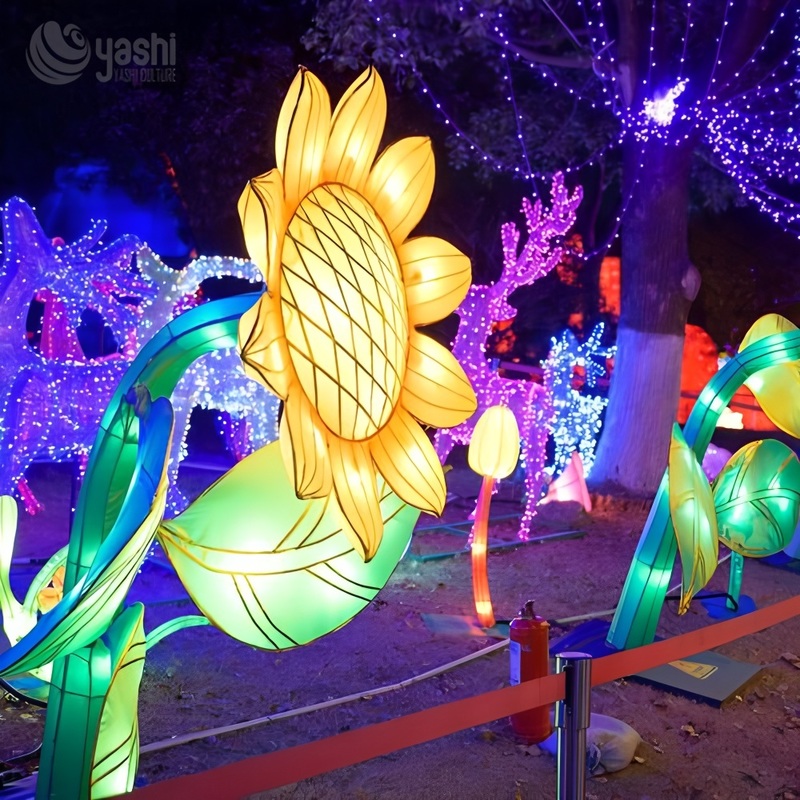 Custom Giant Sunflower Flower Lantern, Large LED Floral Light Sculpture for Garden & Night Lantern Festival