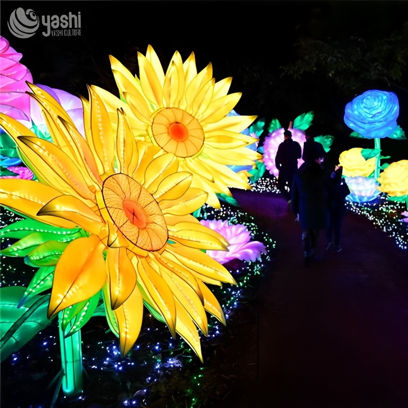 Outdoor LED Chinese Lantern Light Up Sunflower Sculpture For Yard Decoration