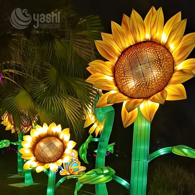 Outdoor LED Chinese Lantern Light Up Sunflower Sculpture For Yard Decoration