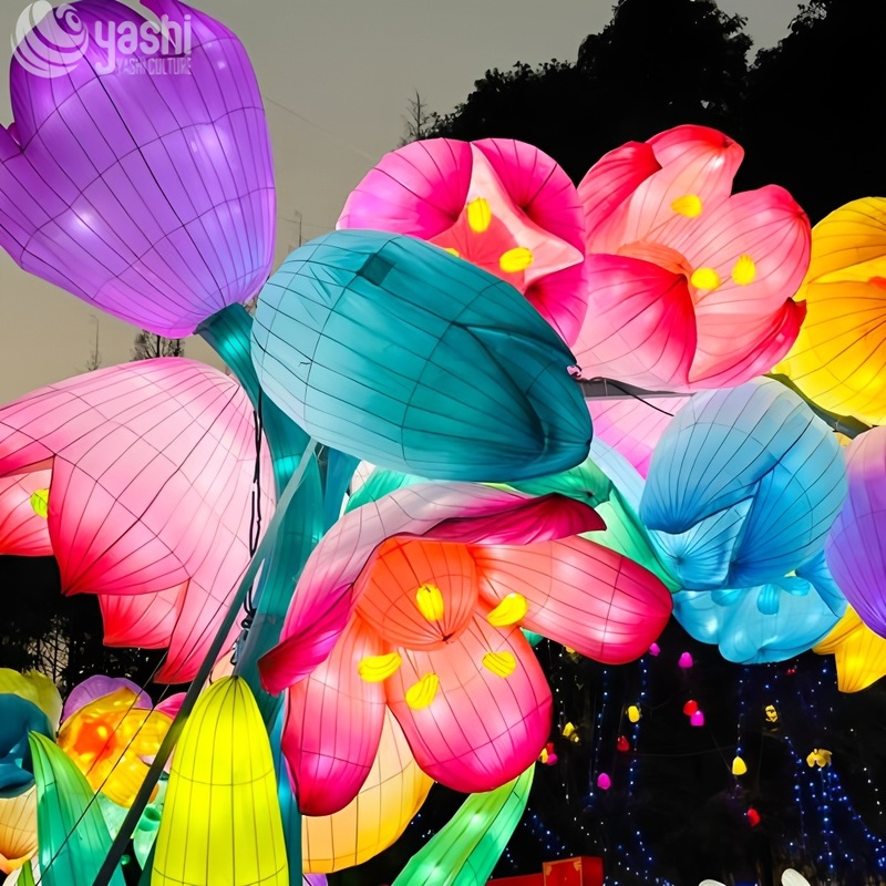 Custom Tulip Flower Field Lantern Set, Large LED Floral Light Sculpture for Garden & Night Lantern Festival