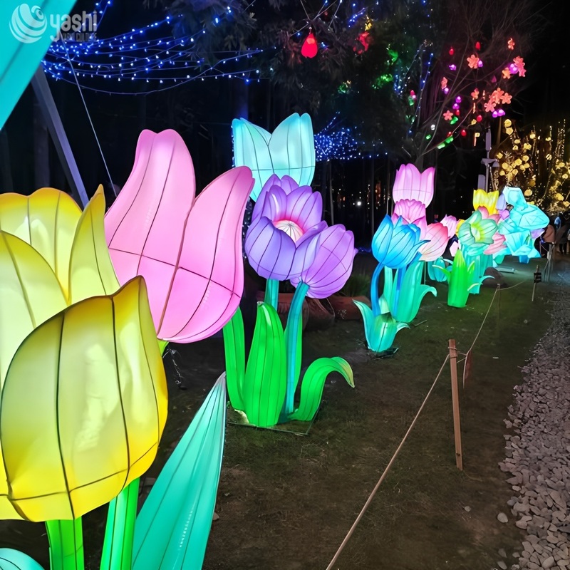 Custom Tulip Flower Field Lantern Set, Large LED Floral Light Sculpture for Garden & Night Lantern Festival