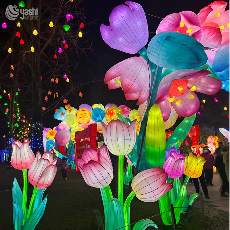 Artificial Tulip Flower LED Zigong Lantern for Outdoor Decoration